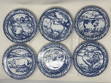 Set of 6 Williams-Sonoma Brittany Farm Salad Plates Blue White W/ Wall Hangers picture