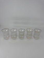 Vintage MCM Frosted Gold Trim Juice Glasses Set of 5 Flared Gilded Tumblers picture