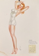 Vintage 1944 Alberto Vargas Varga Girl August Esquire Pin Up Calendar Page picture