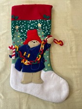 Paddington Bear fabric Christmas Stocking rare good condition  17.75