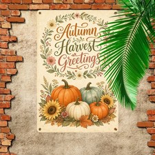 Autumn Pumpkin Season Floral Wreath Frame Watercolor Iron Plaque picture