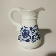 Avon Cruet Decanter Pitcher Blue Flowers On White Milk Glass 4.5