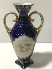 Beautiful Vintage CHERUB Portrait Vase VICTORIA CARLSBAD AUSTRIA BLUE GOLD picture