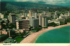Vintage Waikiki Beach Hotels Hawaii Aerial View Postcard Mike Roberts picture