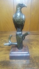 Bronze Eagle Statuette - Bronze Figure with Wood Base - Prominently Perched picture