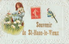Old postcard 42 souvenir of saint haon le vieux (cpa embossed with chrome cutouts picture