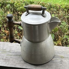 Vintage WEAR-EVER 1902 Aluminum Coffee Pot Stove Farmhouse Wood Handles  picture