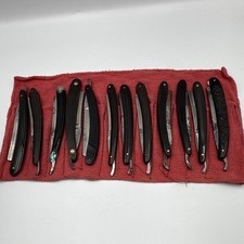 Vintage Antique Straight Razor Lot of 12 Barber Collection with Red Display Roll picture