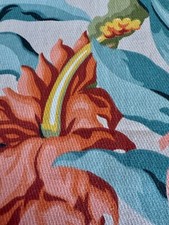 40’s Hawaiian Orange Orchids Mid Century Arts &  Crafts Barkcloth Vintage Fabric picture