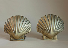 Vintage Brass Clamshell Bookends, Pier One, Hollywood Regency Style, MCM Coastal picture