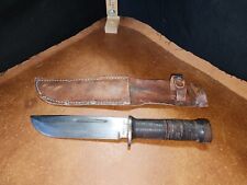 Vtg Cattaraugus 225Q WW2 Stacked Leather Fixed Blade Fighting Hunting Knife picture