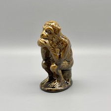 Antique Uhl Pottery Glossy Green Figural Monkey on Pot Stoneware 5