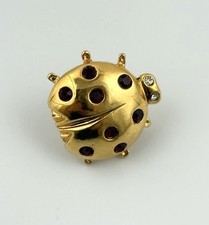 Vtg Avon Lady Bug Pin Brooch Gold Tone Red Clear Rhinestones Dainty picture