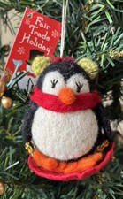 NWT Handmade Sledding Penguin Christmas Ornament Nepal Fair Trade Wool picture