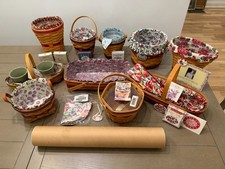 Longaberger May Series Basket Lot 10 Years 1991-2002 Liners Protectors Tie-Ons picture