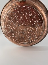 Vintage Copper Colander Sieve Strainer Brass Ring Primitive Farmhouse Kitchen picture