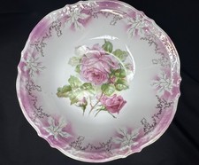 Antique German Porcelain Pink Rose Serving Bowl Gold Trim Victorian Collectible picture