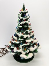 ARNEL’S 18” Ceramic Christmas Tree 2 Piece Snow Flocked Lighted Vintage picture