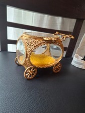Antique French Style Ormolu & Beveled Glass Carriage Jewelry Box  circa 1980 picture