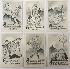 Postcard Halloween S. Bergman Series 9029 Black and White Complete Set of 6 picture