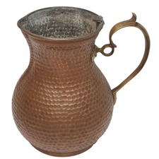 Antique Hand Hammered Copper Chocolate Pot Pitcher Brass Handle 9