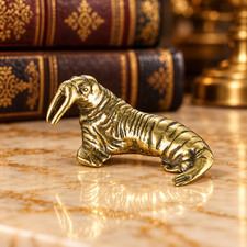 Mini Vintage Brass Walrus Statue Ornament Animal Collectible CUTE GIFT DECOR picture