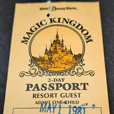 Walt Disney World Magic Kingdom 2-Day Passport Resort Guest Ticket 5/1/1981 picture