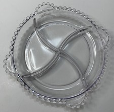 Vtg Imperial Glass Candlewick 4 Part Divided Relish Dish Crystal Clear Handled picture