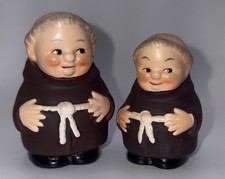 Vintage W Germany Friar Tuck Monk Salt & Pepper Shakers Figural Pair Paper Label picture