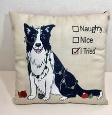 Border Collie Dog Pillow  Naughty Nice Black White Puppy 12 in Fabric picture