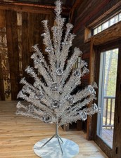 Vintage 6' Silver Everlasting Aluminum Christmas Tree Beautiful Full Pom Poms picture
