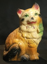 Vintage Chalkware Cat Match Holder Figural Long Hair Cat Plaster 7.5