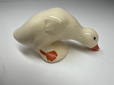 Vintage Glazed Ceramic Gosling Figurine with Crackle Finish and Orange Beak picture