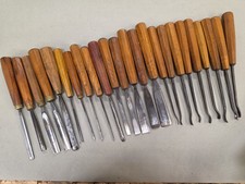 Big Set Of 24 Antique Octagon Handle Wood Carving Gouges Chisels Mostly ADDIS picture