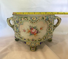 Moriage porcelain Cachepot footed, jardiniere, antique fern pot Meiji period picture