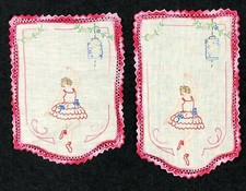 RARE Vintage SET Crochet Lace Hand Embroidered Ballerina  Chinese Lantern Pink picture