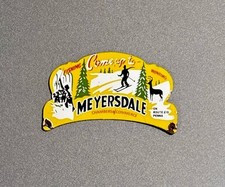 VINTAGE MEYERSDALE SKI PLATE TOPPER PORCELAIN SIGN CAR GAS TRUCK OIL MOTORCYCLE picture