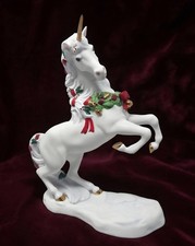 ​Vintage Princeton Gallery Porcelain Christmas Unicorn Figurine Rearing Wreath  picture