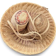 Vintage 3-Pc Lot Warao Indigenous Baskets Venezuela Orinoco Delta Moriche Palm  picture
