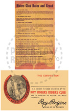 ROY ROGERS RIDERS CLUB  MEMBERSHIP CARD - VINTAGE REPRINT picture