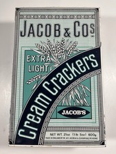 Vintage Jacob’s Cream Crackers Metal Biscuit Tin Extra Light Made in England picture