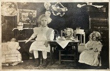 Childs Tea Party w Dolls c1910 RPPC Photo Postcard COPY picture