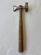 Vintage Primitive Farmhouse Oak Handled Meat Mallet-Cleaver Axe Tenderizer  picture