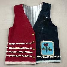 Antique Native American Wool Vest w Old Beaded Detail Cloth Lining Conch Shells picture
