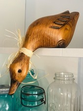 VTG 80s-90s Isabel Fortier Signed Hand Carved Wooden Duck Decoy Figurine Canada picture