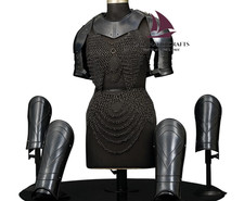 ZAIN Handmade Black Armor Set Chainmail Bra Skirt, Gorget Pauldrons Thanksgiving picture