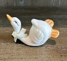 Vintage Ceramic Miniature Duck Figurine with Bow Duckling Tiny Shelf Decor picture