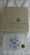 Vintage Westmoreland Frosted Glass Vanity Trinket Box Blue Floral MIB-NOS picture