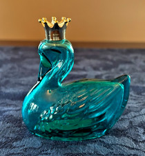 Vintage Avon Royal Swan Teal Blue Glass Perfume Bottle Gold Crown (Empty) 1974 picture