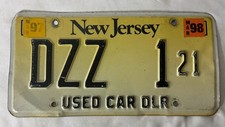 Vtg New Jersey Dealer License Plate - ‘USED CAR DLR’ - 1990’s, Embossed, #DZZ121 picture